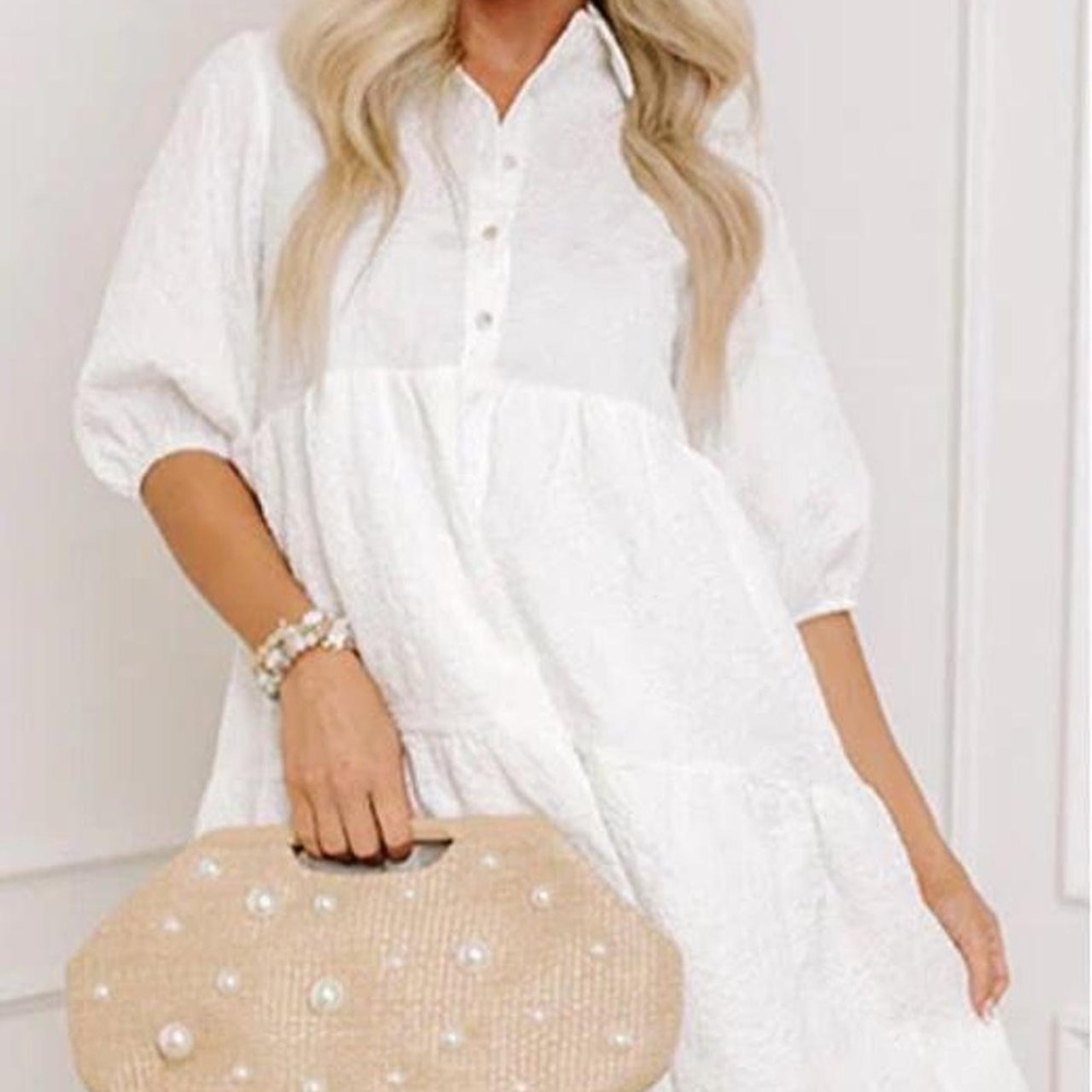 Olivaceous Textured White Babydoll Mini Dress NWT Women's Small Cottagecore